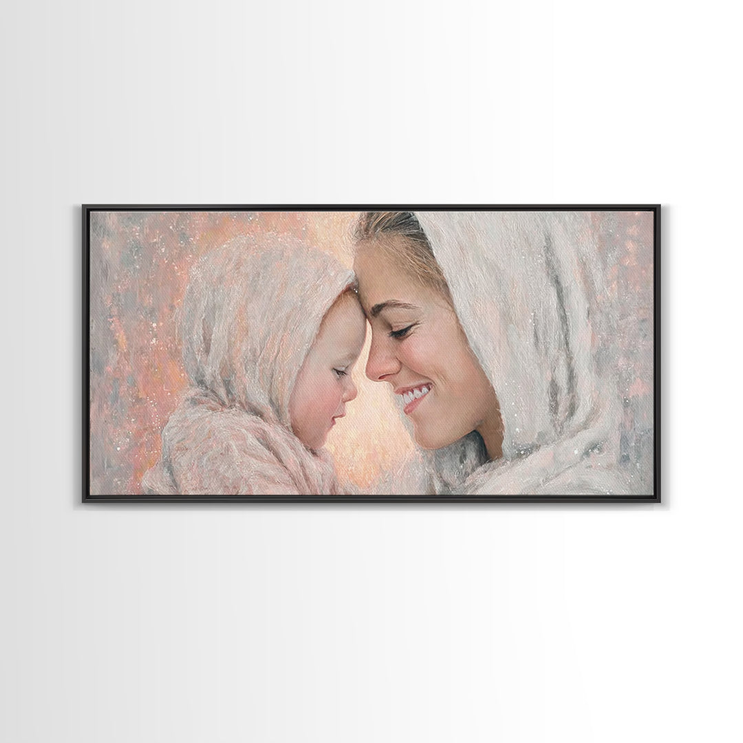 Tender Devotion | Framed Canvas Print | Christian Art Print | Mary And Jesus Painting | Christian Wall Art | Christmas Art | Christian Gift
