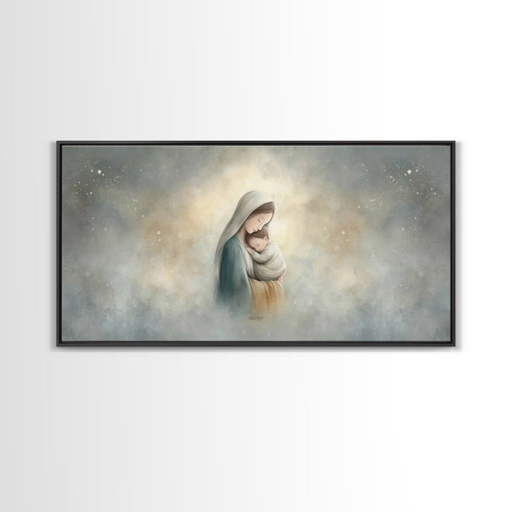 Sacred Embrace – Framed Canvas Print – Christian Art Canvas – Christian Wall Art – Jesus Painting – Christmas Art – Christian Christmas