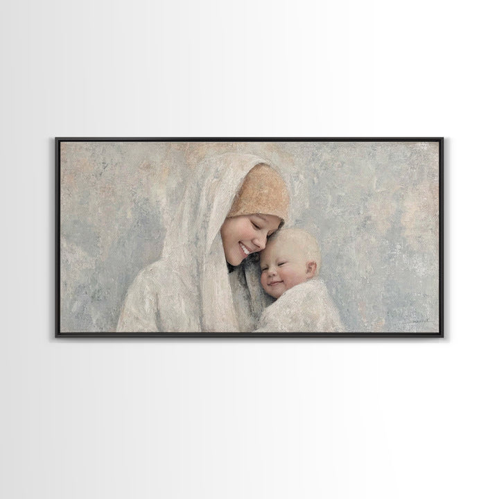 Blessed Lullaby, Framed Canvas Print, Christian Art Canvas, Christian Wall Art, Christian Christmas Art, Jesus Painting, Christian Gift