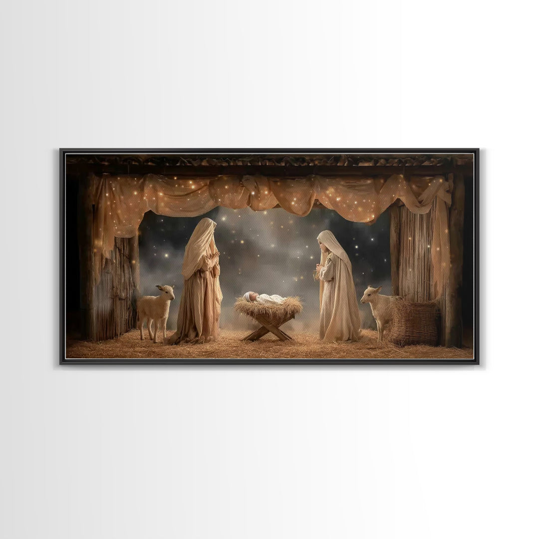 Starlit Nativity – Framed Canvas Print – Christian Wall Art – Christian Art Canvas – Christmas Art – Christian Christmas Art – Christian De