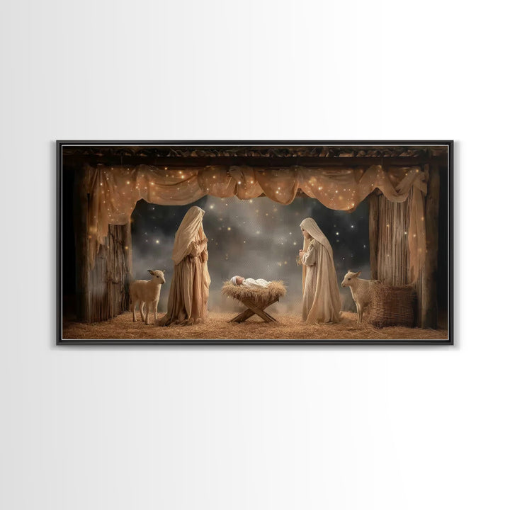 Starlit Nativity – Framed Canvas Print – Christian Wall Art – Christian Art Canvas – Christmas Art – Christian Christmas Art – Christian De