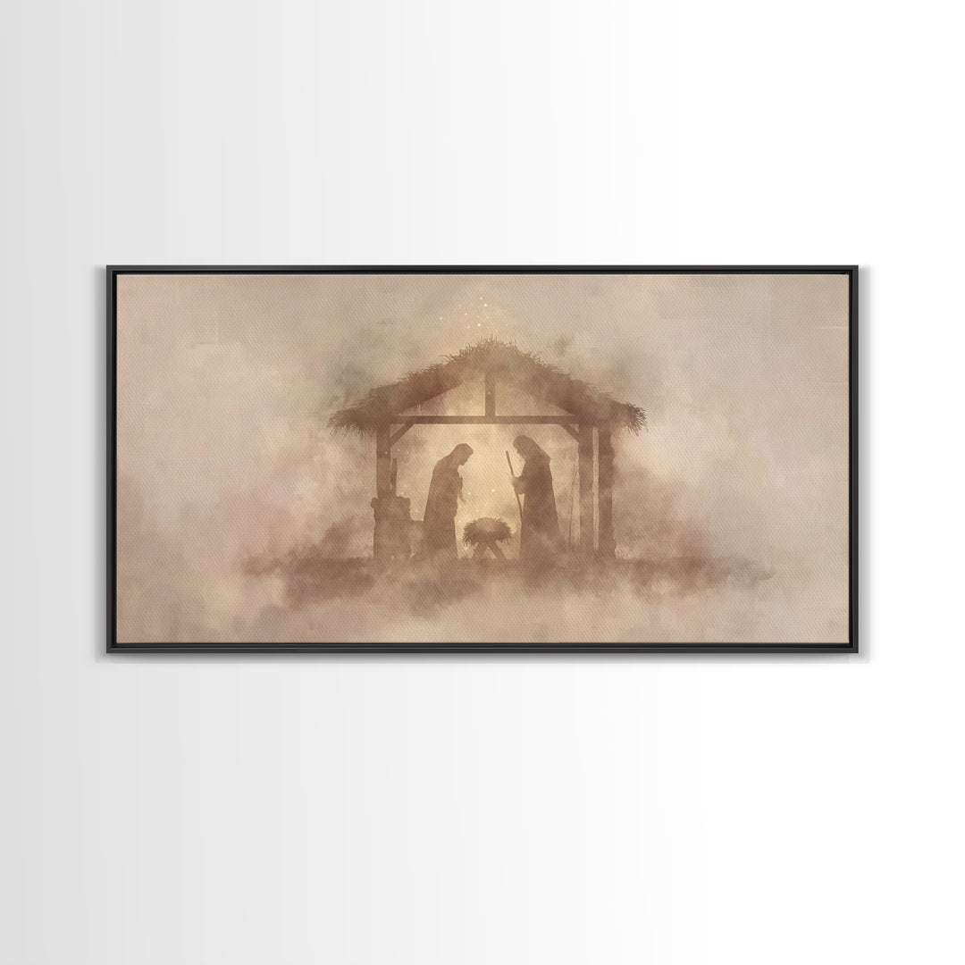 Holy Manger Light – Framed Canvas Print – Christian Art Canvas – Christian Christmas Art – Minimalist Christian Art – Jesus Painting