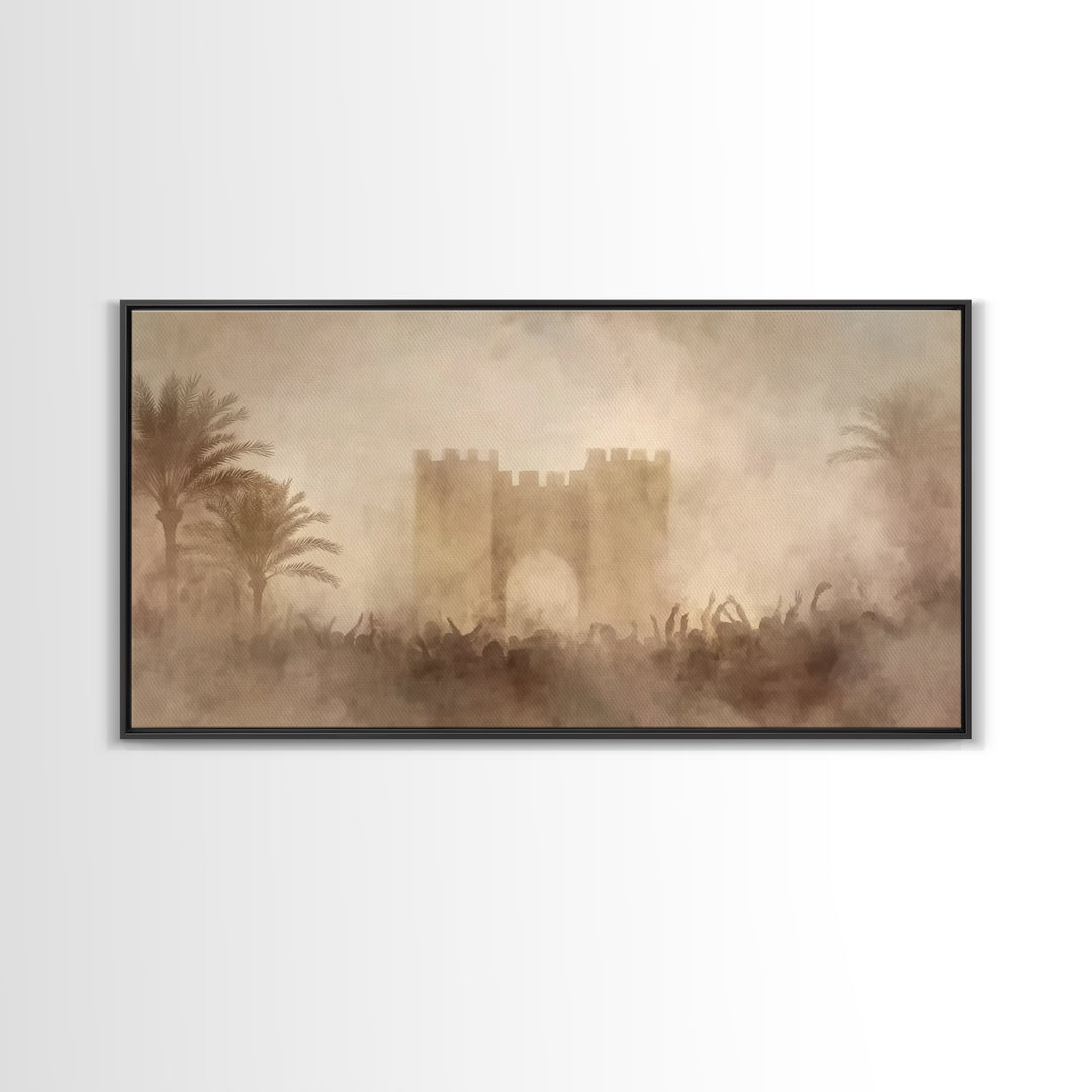 Palm Gate Dawn – Framed Canvas Print – Christian Wall Art – Christian Art Canvas – Moody Christian Art – Christian Christmas Art