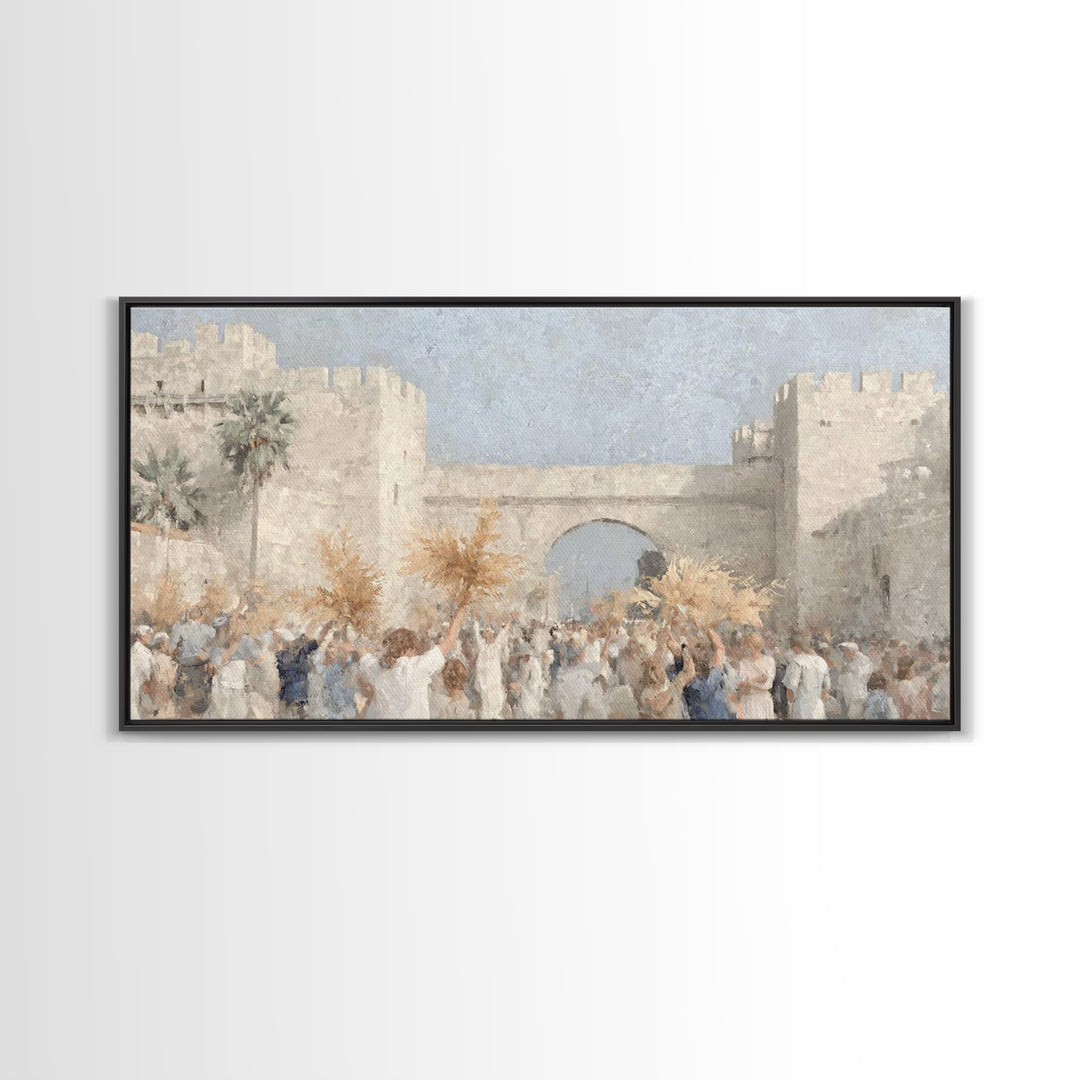 Palm Procession – Framed Canvas Print – Christian Christmas Art – Christian Art Canvas – Christian Wall Art – Jesus Painting