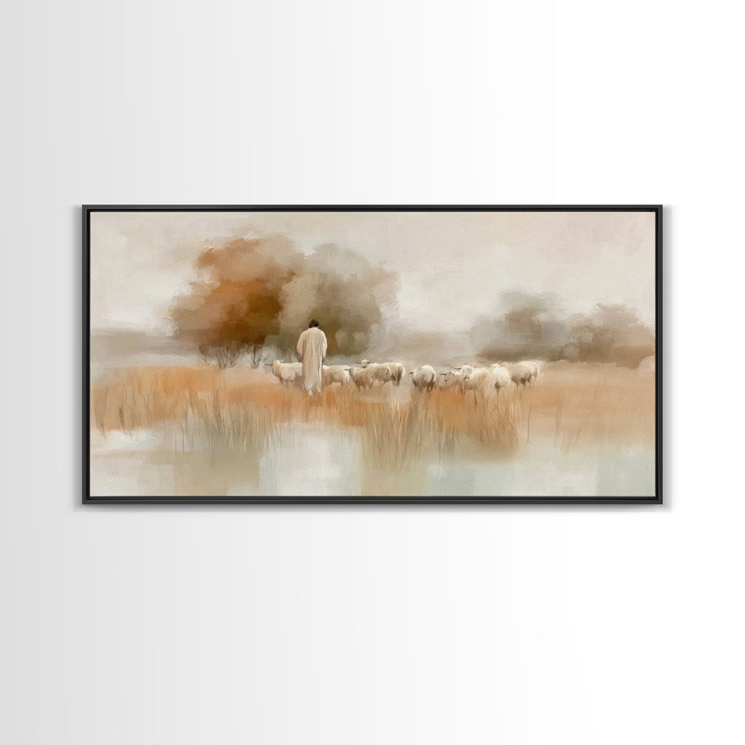 Shepherd Of Stillness | Framed Canvas Print | Christian Art Canvas | Jesus Painting | Christian Wall Art | Christian Gift Ideas | Christmas