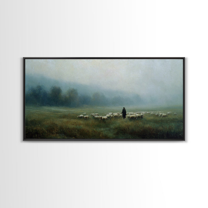 Misty Shepherd Path | Framed Canvas Print | Christian Wall Art | Jesus Painting | Christian Art Canvas | Moody Christian Art | Christmas Ar