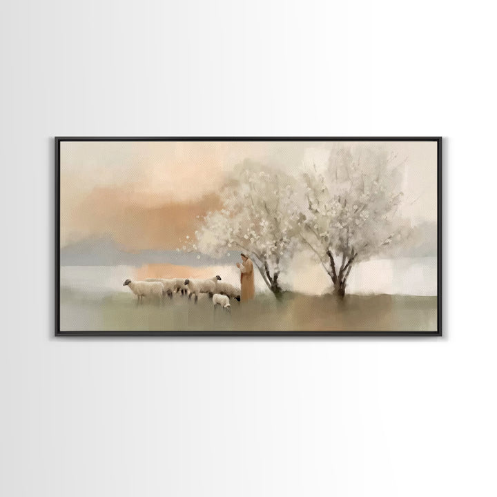 Graceful Pastures - Framed Canvas Print - Christian Decor For Home - Jesus Canvas Art - White Christmas Art - Christian Art Canvas