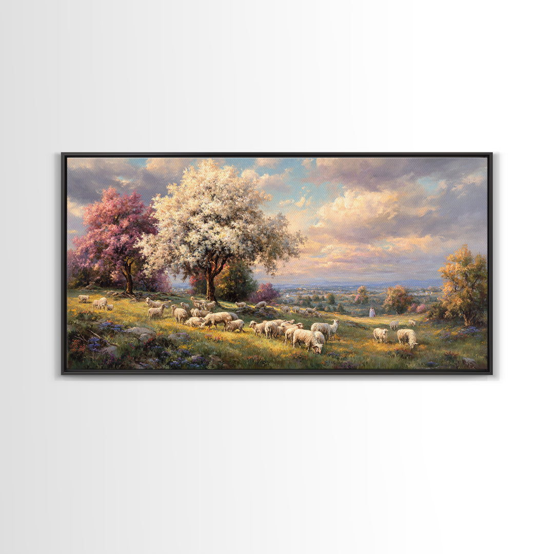 Shepherd’s Dawn, Framed Canvas Print, Christian Art Canvas, Jesus Painting, Christian Gift, Christmas Art Work