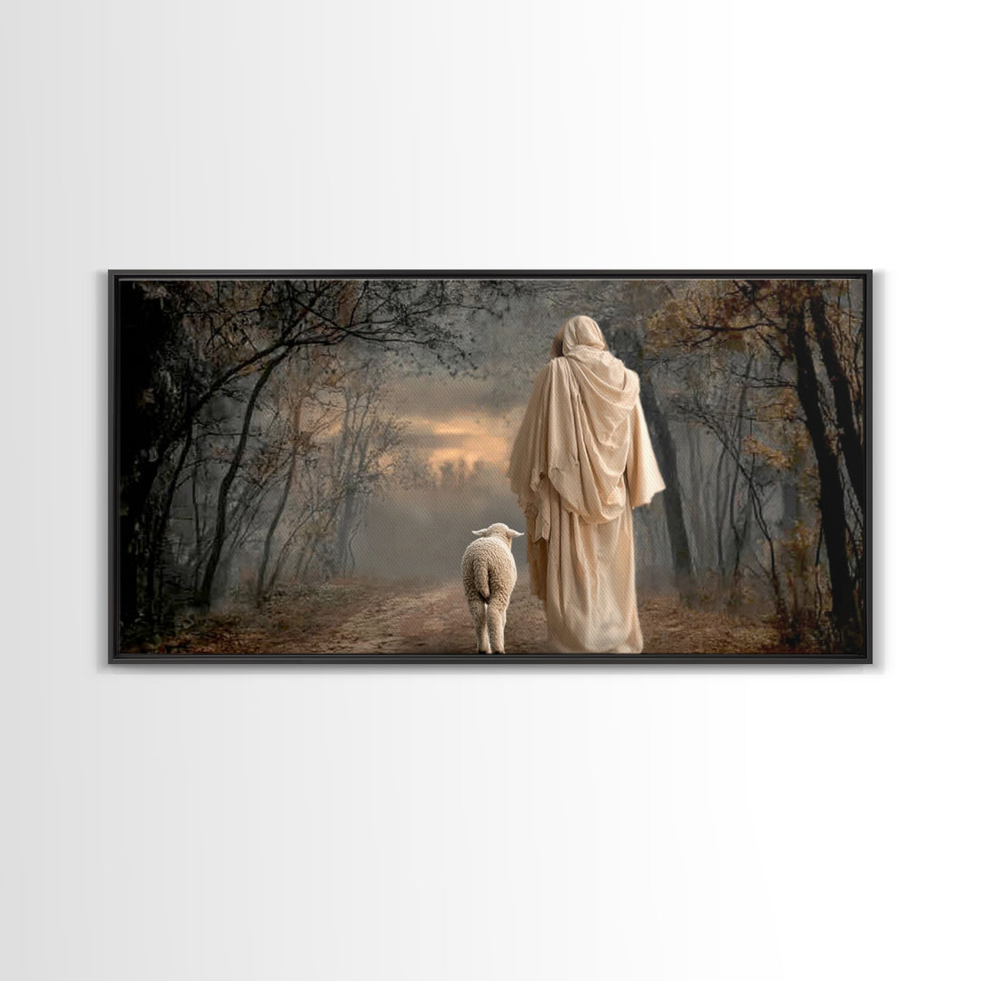 Guiding Shepherd - Framed Canvas Print - Jesus Painting - Christian Wall Art - Christian Christmas Decor - Christian Art Print