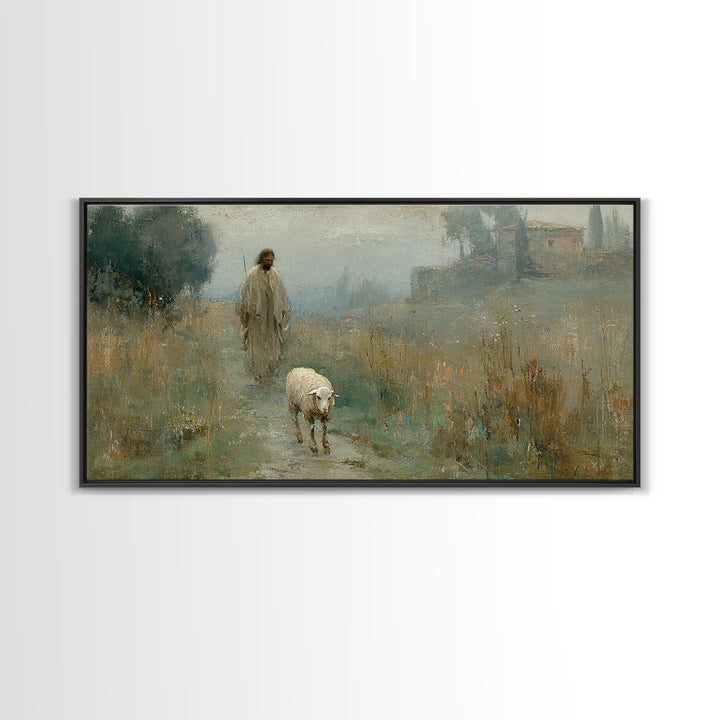 Shepherds Pathway – Framed Canvas Print – Christian Wall Art – Jesus Painting – Christian Art Canvas – Pastoral Scenery – Christian Decor
