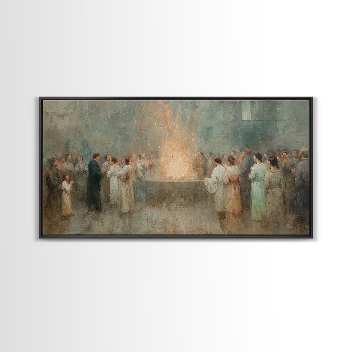 Holy Fire Circle, Framed Canvas Print, Christian Art Canvas, Christian Painting, Christmas Wall Art, Christian Christmas Art