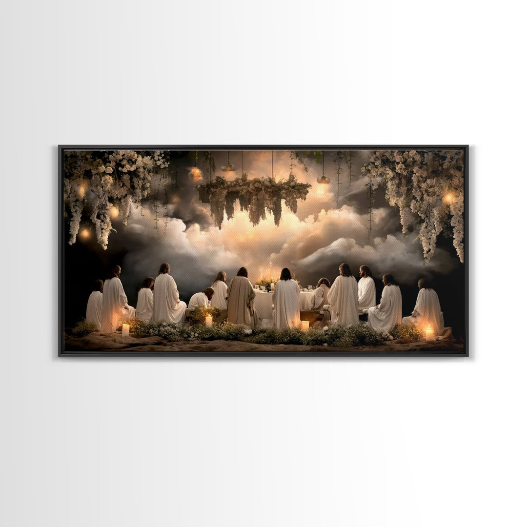 Heavenly Supper Glow – Framed Canvas Print – Christian Art Canvas – Christian Wall Art – Jesus Painting – Christmas Art – Christian Decor