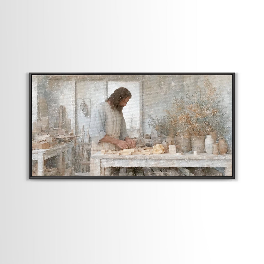 Carpenter’s Grace – Framed Canvas Print – Christian Wall Art – Christian Art Canvas – Jesus Painting – Vintage Christian Art – Christian De