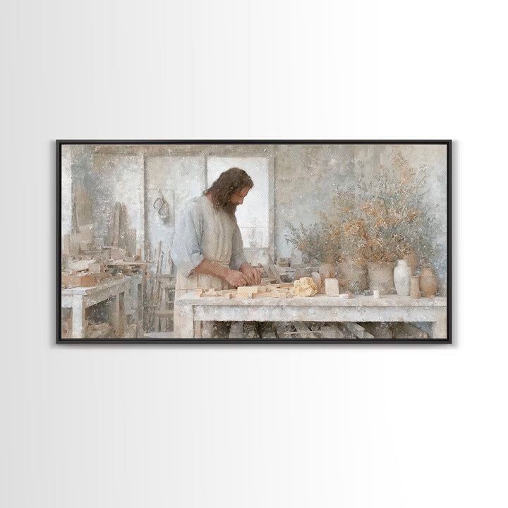 Carpenter’s Grace – Framed Canvas Print – Christian Wall Art – Christian Art Canvas – Jesus Painting – Vintage Christian Art – Christian De