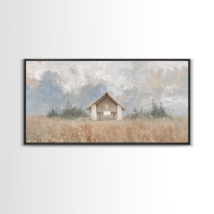 Fieldside Sanctuary – Framed Canvas Print – Christian Decor – Christian Wall Art – Minimalist Christian Art – Christian Art Canvas – Subtle