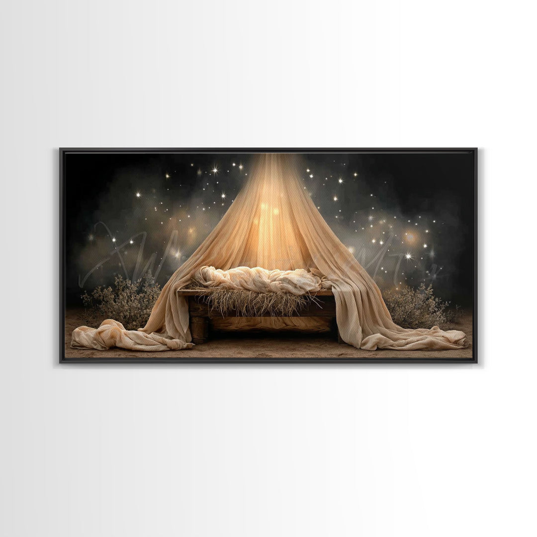 Heavenly Manger – Framed Canvas Print – Christian Wall Art – Jesus Painting – Christmas Art – Christian Art Canvas – Christian Christmas Ar