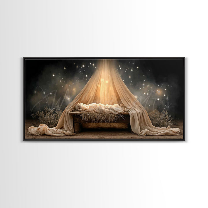 Heavenly Manger – Framed Canvas Print – Christian Wall Art – Jesus Painting – Christmas Art – Christian Art Canvas – Christian Christmas Ar