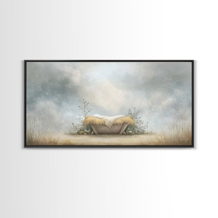 Silent Manger – Framed Canvas Print – Christian Art Canvas – Christian Wall Art – Jesus Painting – Christmas Art – Christian Christmas Art