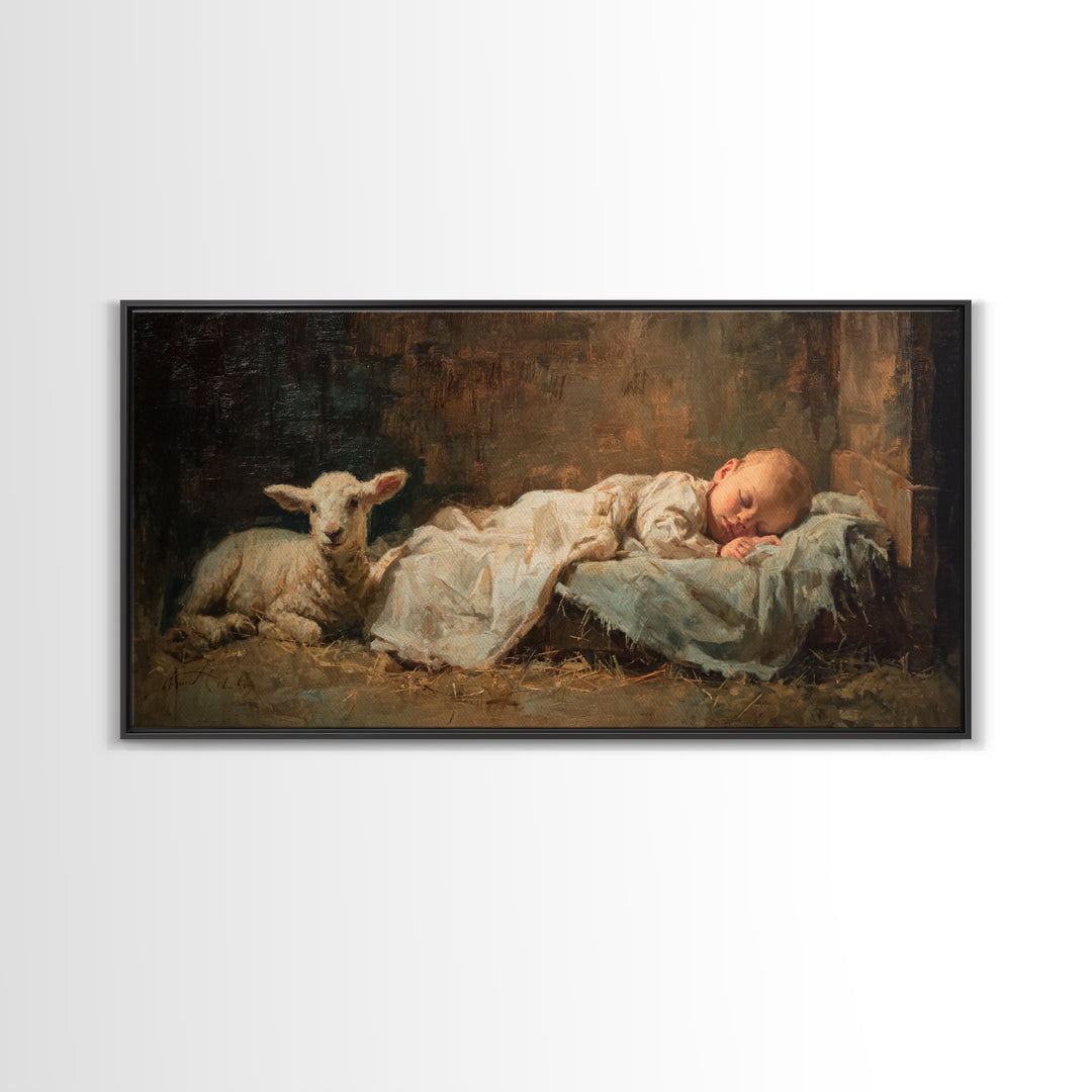 Sacred Slumber | Framed Canvas Print | Christian Wall Art | Jesus Painting | Christian Christmas Art | Christian Art Canvas | Christmas Art