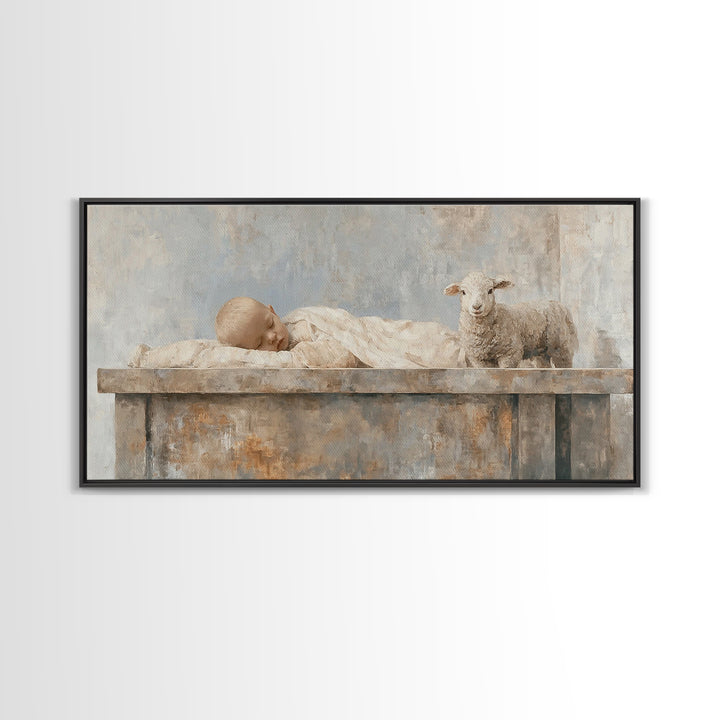 Manger Peace Dawn – Framed Canvas Print – Christian Wall Art – Christian Art Canvas – Jesus Christmas Art – Christmas Art Prints