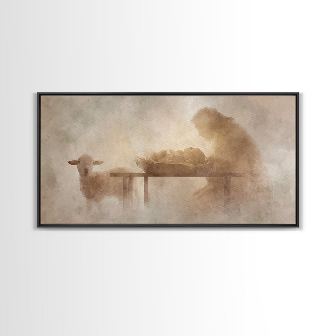 Bethlehem Soft Glow – Framed Canvas Print – Christian Wall Art – Christmas Art Prints – Jesus Christmas Art – Christian Art Gift
