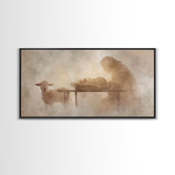 Bethlehem Soft Glow – Framed Canvas Print – Christian Wall Art – Christmas Art Prints – Jesus Christmas Art – Christian Art Gift