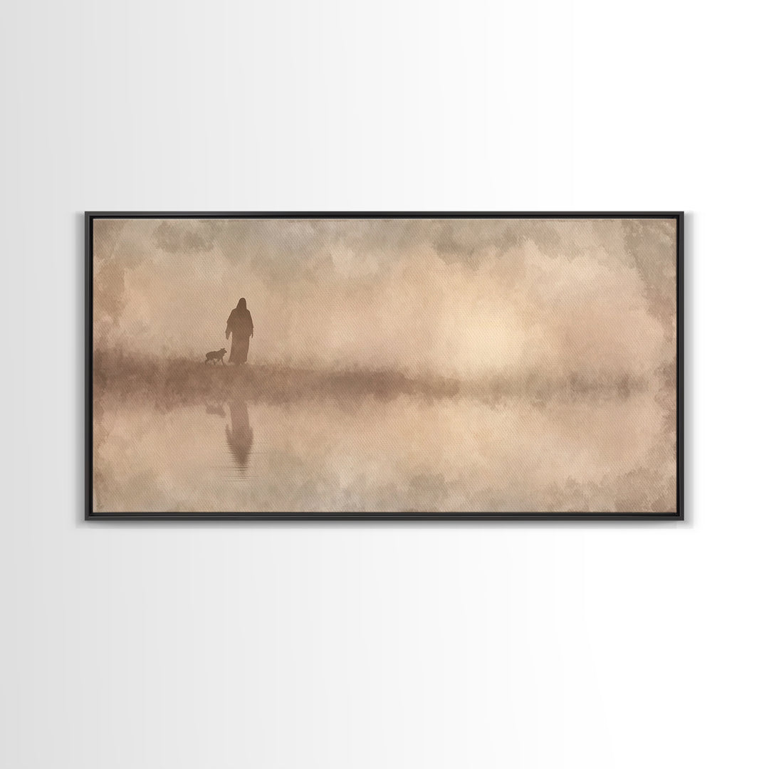 Shepherd River Walk – Framed Canvas Print – Jesus Painting – Christian Wall Art – Christian Art Canvas – Christian Decor