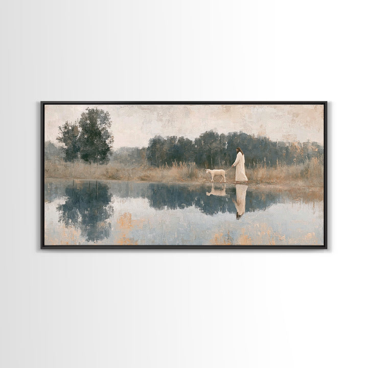 Pastoral Grace Shore – Framed Canvas Print – Christian Art Canvas – Jesus Painting – Christian Wall Art – Christian Decor