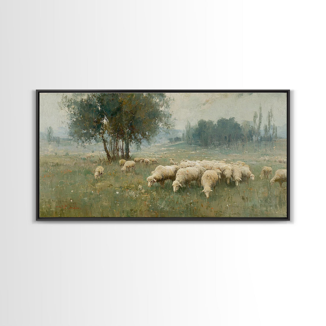 Radiant Meadow Flock, Framed Canvas Print, Christian Art, Christian Wall Art, Christian Art Canvas, Christian Paintings, Christmas Art, Chr