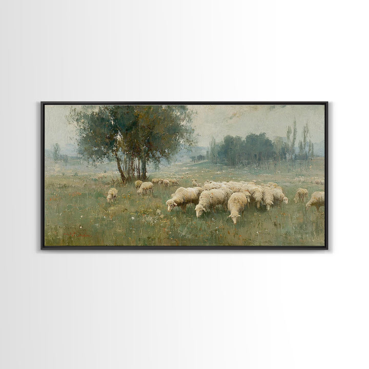 Radiant Meadow Flock, Framed Canvas Print, Christian Art, Christian Wall Art, Christian Art Canvas, Christian Paintings, Christmas Art, Chr