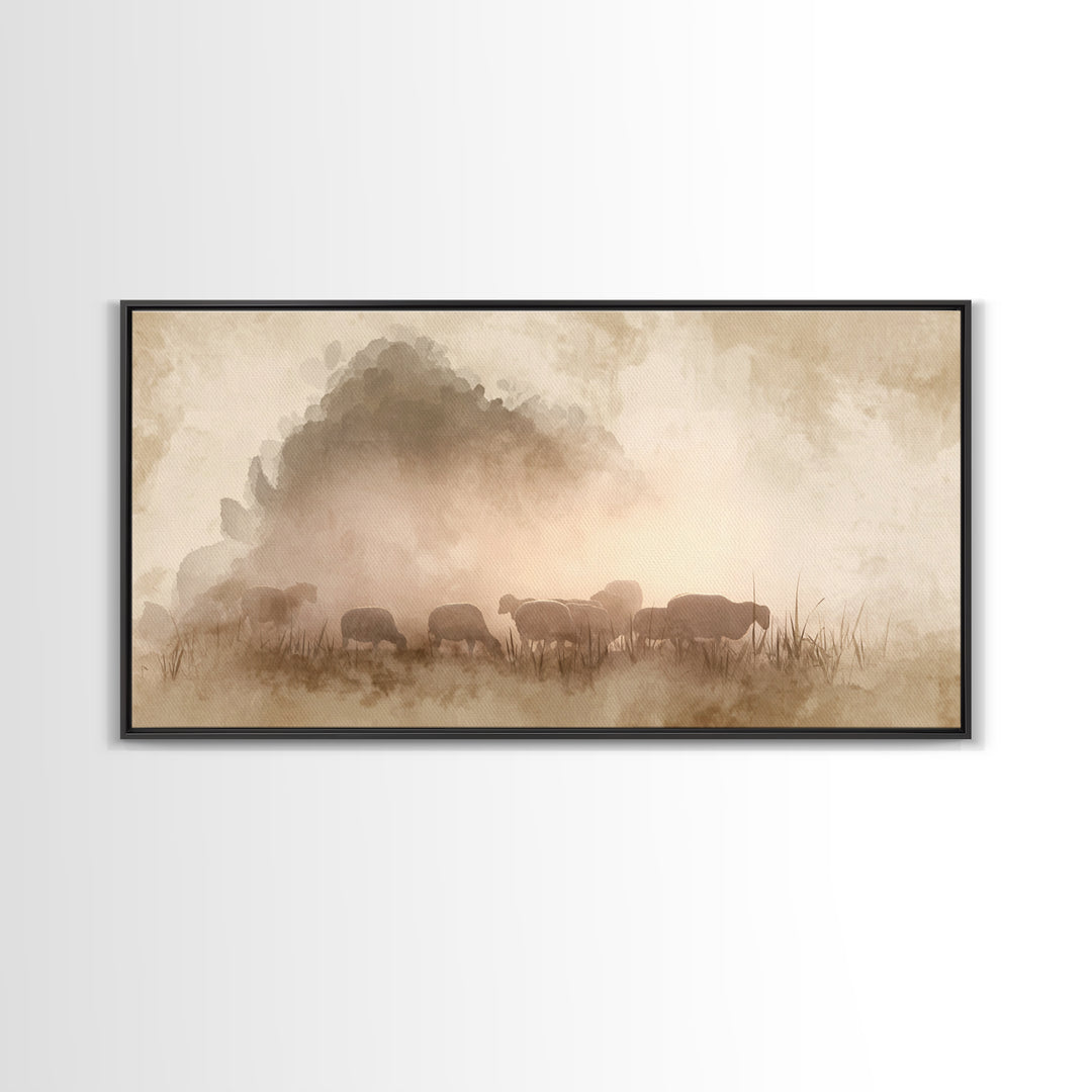 Sunlit Shepherd Fields – Framed Canvas Print – Christian Art – Christian Wall Art – Jesus Painting – Christian Christmas Art – Christian Ar