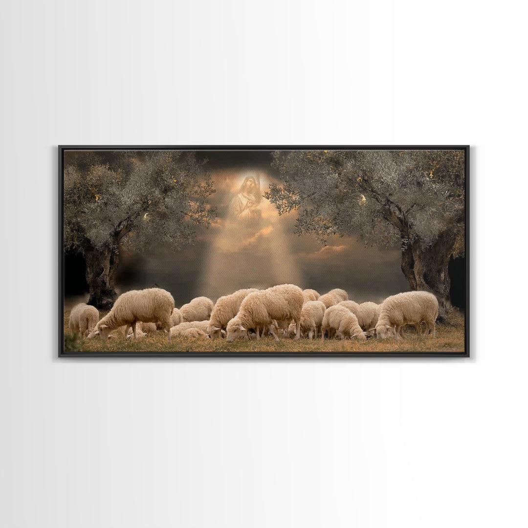 Heavenly Pasture Vision, Framed Canvas Print, Christian Christmas Art, Christian Wall Art, Jesus Painting, Christian Art Canvas, Christmas
