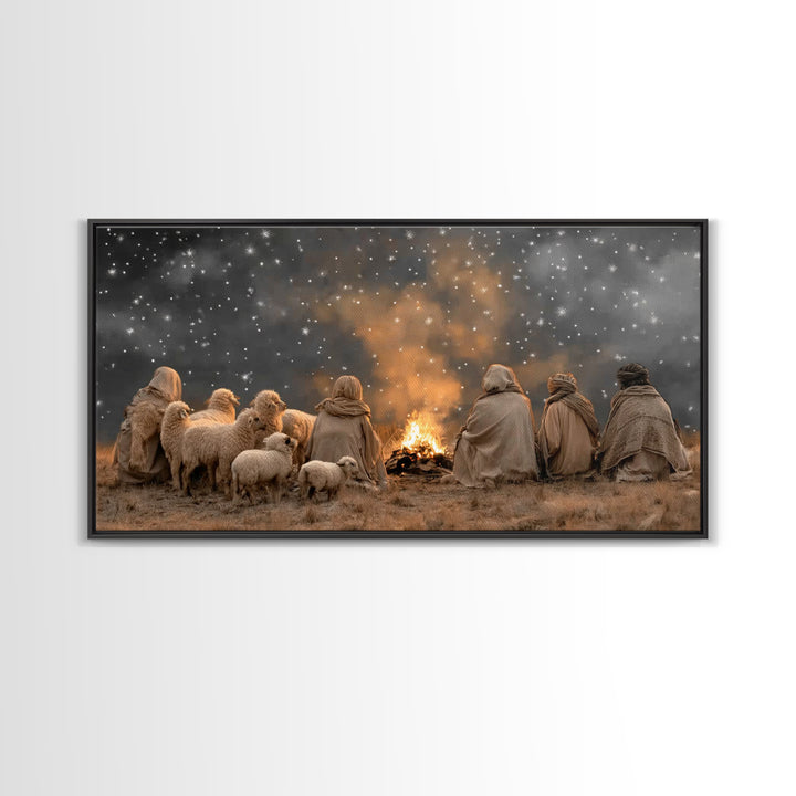 Night Watch Glory, Framed Canvas Print, Christian Wall Art, Christmas Art, Jesus Painting, Christian Art Canvas, Christian Christmas Art, C