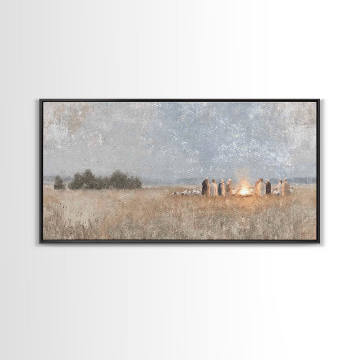 Fireside Revelation – Framed Canvas Print – Christian Art Canvas – Christian Wall Art – Jesus Painting – Christmas Art – Christian Christma