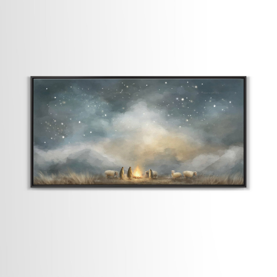 Shepherds Under Heaven, Framed Canvas Print, Christian Art Canvas, Christian Wall Art, Jesus Painting, Christmas Art, Christian Christmas A