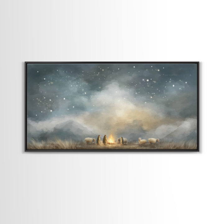 Shepherds Under Heaven, Framed Canvas Print, Christian Art Canvas, Christian Wall Art, Jesus Painting, Christmas Art, Christian Christmas A