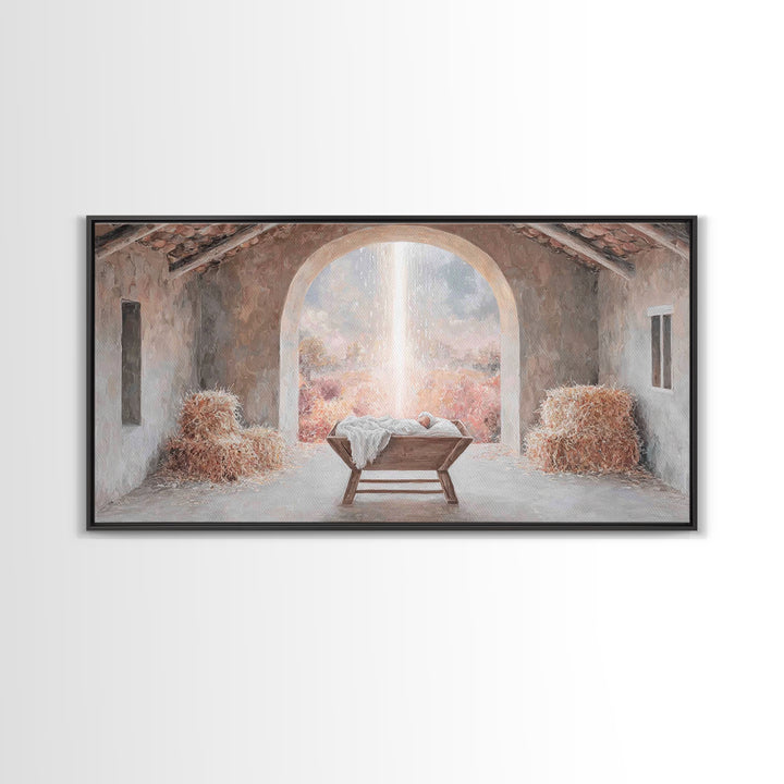 Blessed Manger Light – Framed Canvas Print – Christian Wall Art – Christian Art Canvas – Christmas Art – Christian Christmas Decor