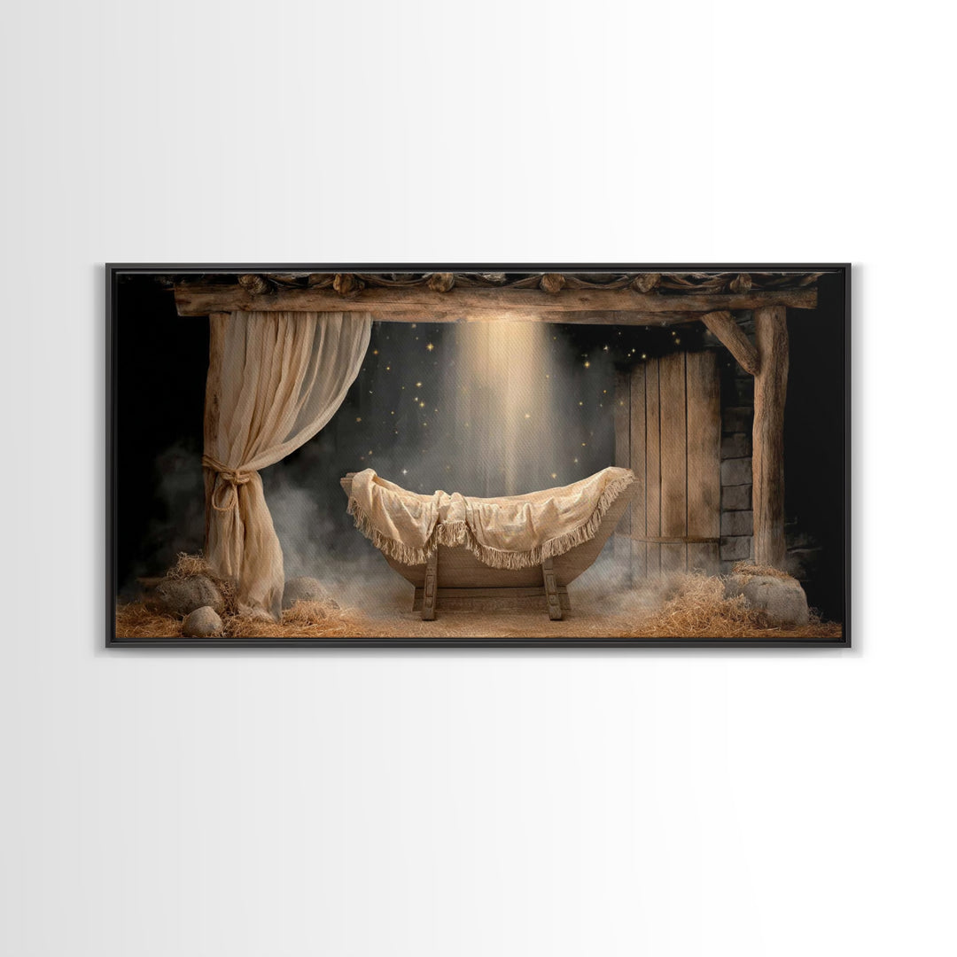 Holy Night Cradle | Framed Canvas Print | Christian Art Prints | Christmas Canvas Wall Art | Framed Christmas Art | Christian Decoration