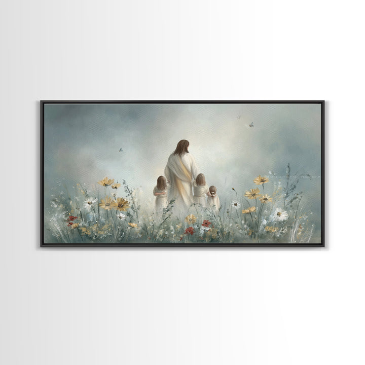 Heavenly Meadow, Framed Canvas Print, Christian Wall Art, Jesus Painting, Christian Art Canvas, Large Christian Painting, Christian Christm