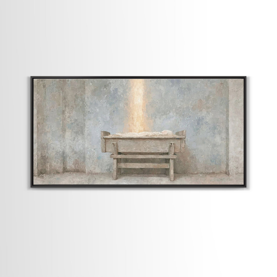 Infant Promise Glow, Framed Canvas Print, Christian Art Work, Minimalist Christian Art, Christmas Art Prints, Christian Christmas