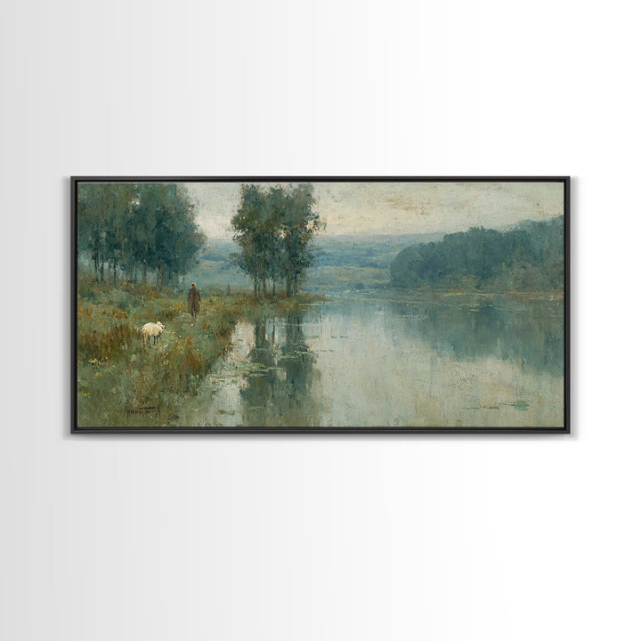 Quiet Pasture Light - Framed Canvas Print - Christian Wall Art - Christian Art Canvas - Jesus Painting - Christian Christmas Art