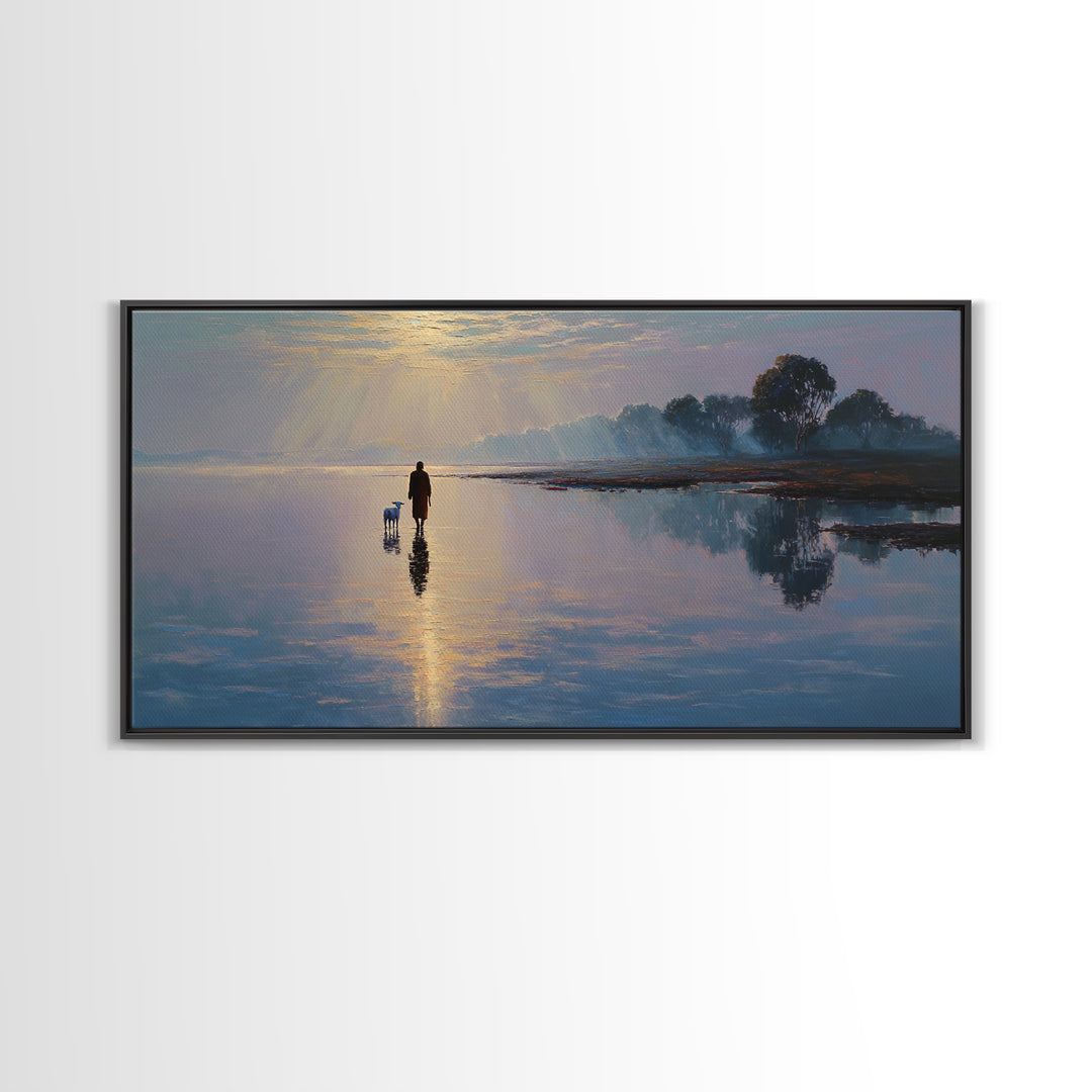 Dawn Of The Shepherd - Framed Canvas Print - Christian Christmas Art - Christian Wall Art - Christian Art Canvas - Jesus Painting