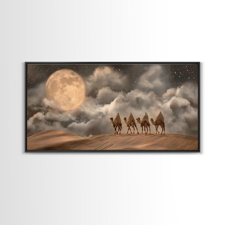 Desert Moon Journey, Framed Canvas Print, Christian Art Canvas, Christian Art Print, Christian Wall Art, Christian Christmas Art, Jesus Pai