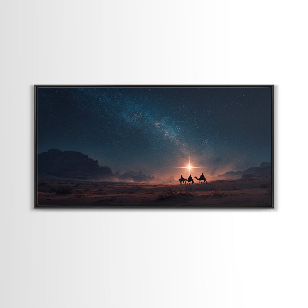 Night Star Caravan – Framed Canvas Print – Jesus Painting – Christian Wall Art – Christian Art Canvas – Christian Art Print – Christmas Art