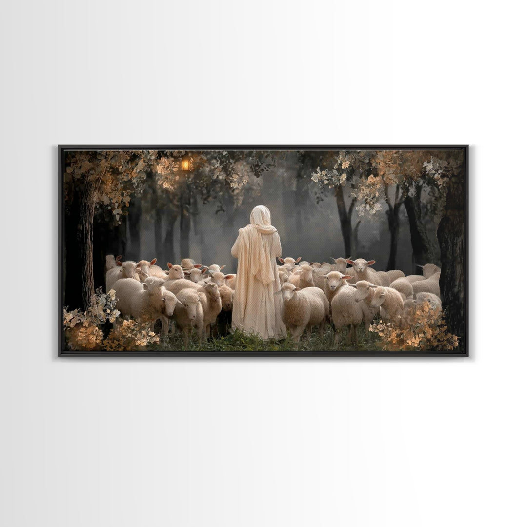 Shepherd’s Care | Framed Canvas Print | Christian Wall Art | Christmas Art | Christian Art Canvas | Jesus Painting | Christian Art Print