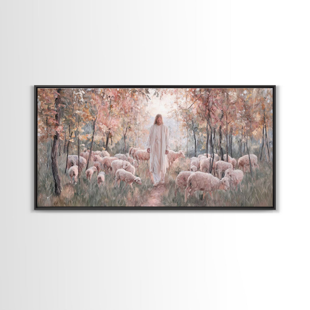 Graceful Pasture – Framed Canvas Print – Christian Art Canvas – Christian Art Print – Christian Christmas Art – Jesus Painting – Christian