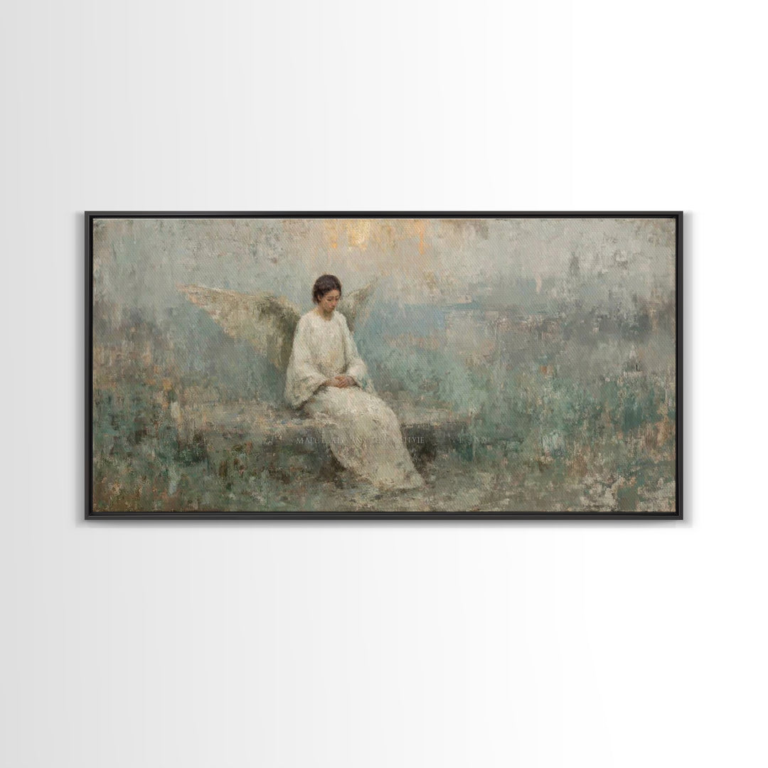 Silent Guardian - Framed Canvas Print - Christian Art Canvas - Angel Christian Art - Christian Wall Art - Subtle Christian Art