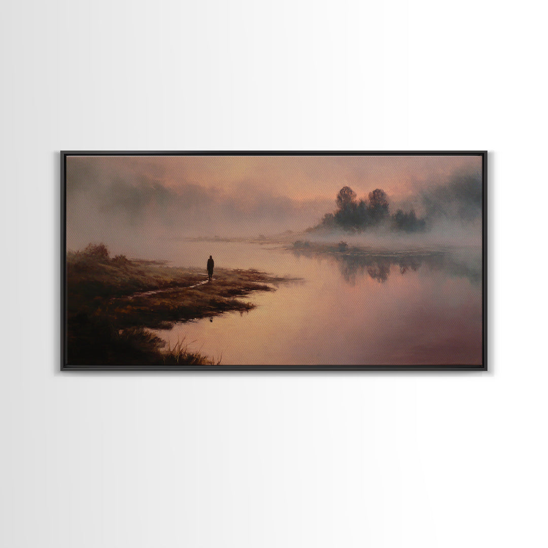 River Dawn Solitude | Framed Canvas Print | Christian Art Canvas | Jesus Painting | Christian Wall Art | Vintage Christian Art | Christian