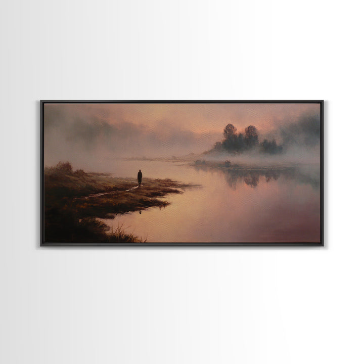 River Dawn Solitude | Framed Canvas Print | Christian Art Canvas | Jesus Painting | Christian Wall Art | Vintage Christian Art | Christian
