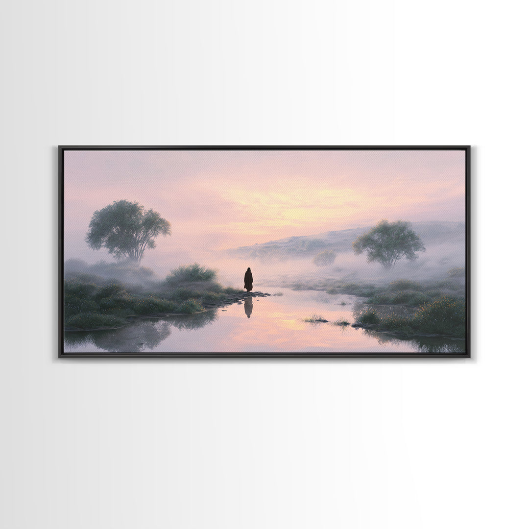 Misty Valley Peace – Framed Canvas Print – Christian Wall Art – Jesus Painting – Christian Art Canvas – Subtle Christian Art – Christian De